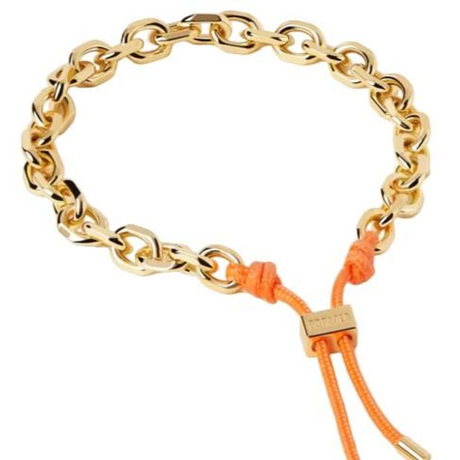 Gioielli PDPAOLA | Bracciale Rope In Argento Placcato Oro 18Kt Con Corda Arancione Nella Chiusura