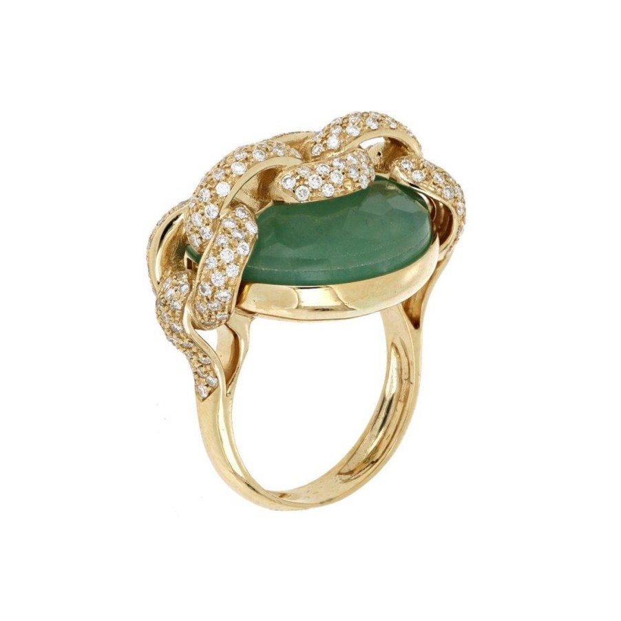 Gioielli GOLD ART | Anello In Oro Giallo Con Avventurina Verde E Diamanti