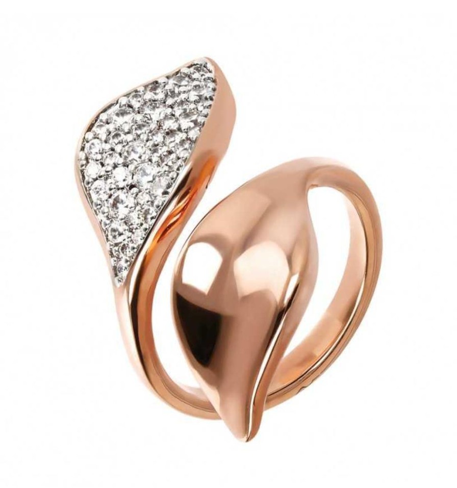 Gioielli BRONZALLURE | Anello Contrarie Foglia Con Zirconi