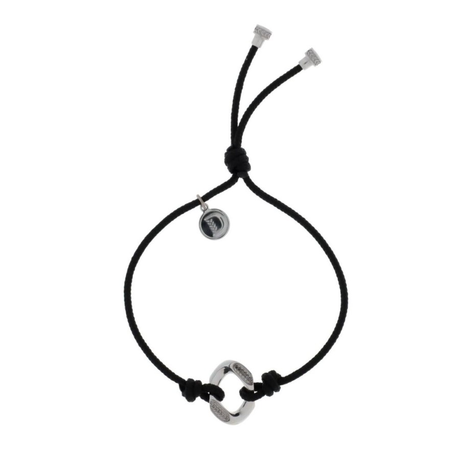 Gioielli DUEAERRE 1938 | Bracciale Tessuto Nero Rock Charm In Argento