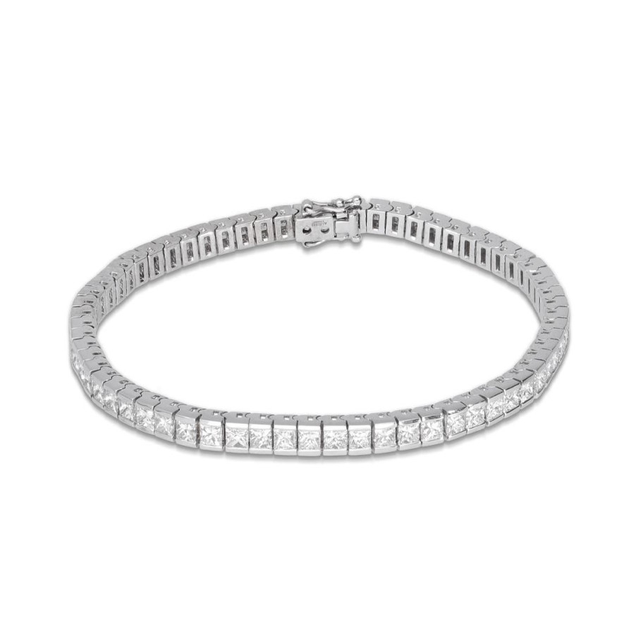 Gioielli ALFIERI & ST. JOHN | Bracciale Tennis In Oro Bianco Con Diamanti Princess Ct 6,90