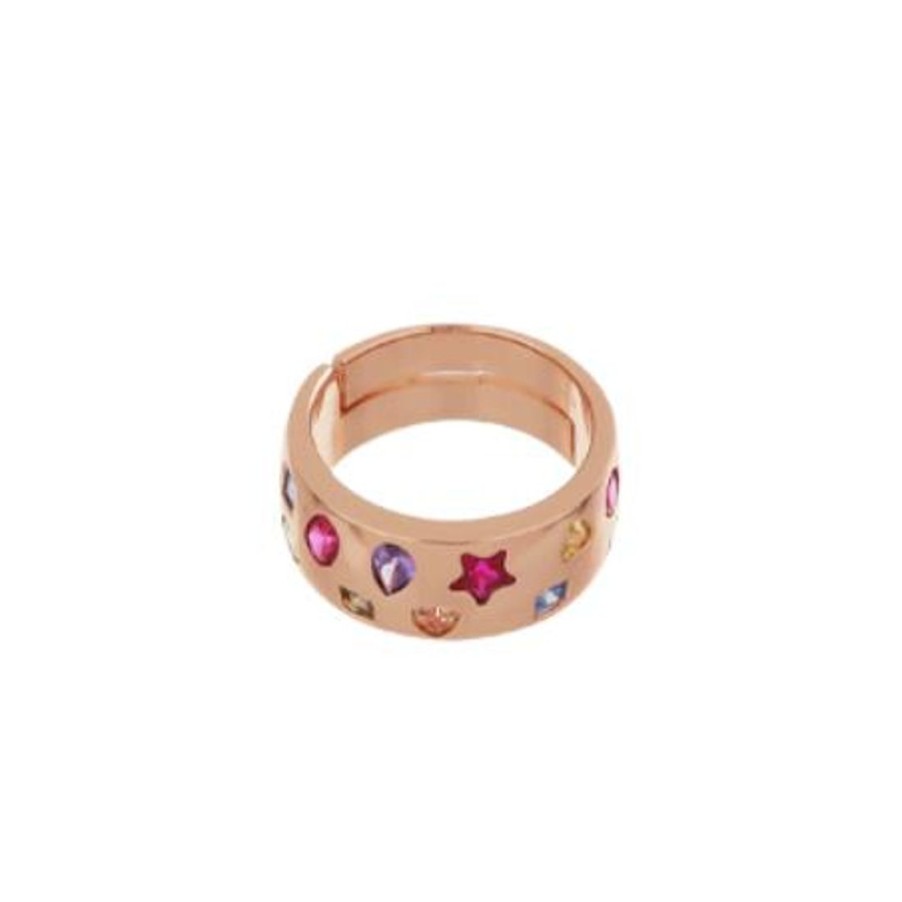 Gioielli CUORI MILANO | Anello Lucido Polka-Doll In Argento Rosato Con Zirconi Colorati