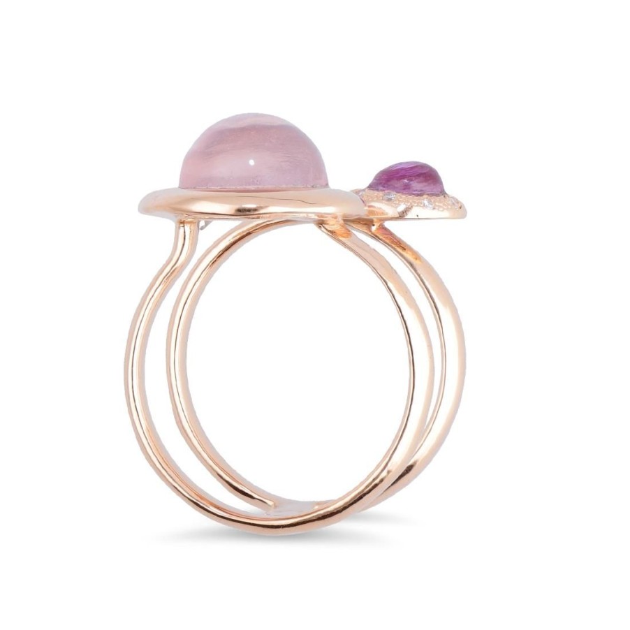 Gioielli STANOPPI | Anello In Oro Con Quarzo Rosa, Tormalina Rosa E Diamanti Ct 0.05