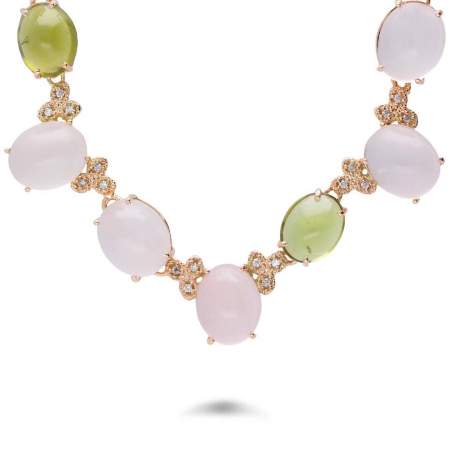 Gioielli STANOPPI | Collana In Oro Con Quarzo Rosa, Peridoto E Diamanti Ct 0.70