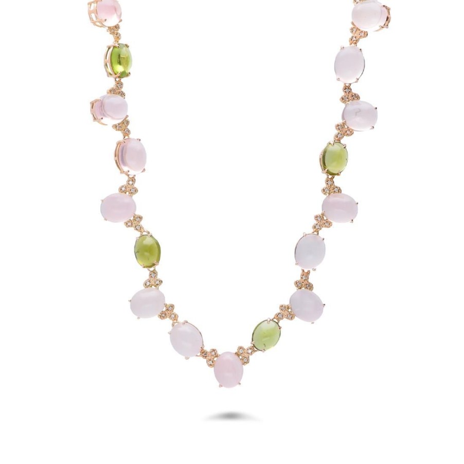 Gioielli STANOPPI | Collana In Oro Con Quarzo Rosa, Peridoto E Diamanti Ct 0.70