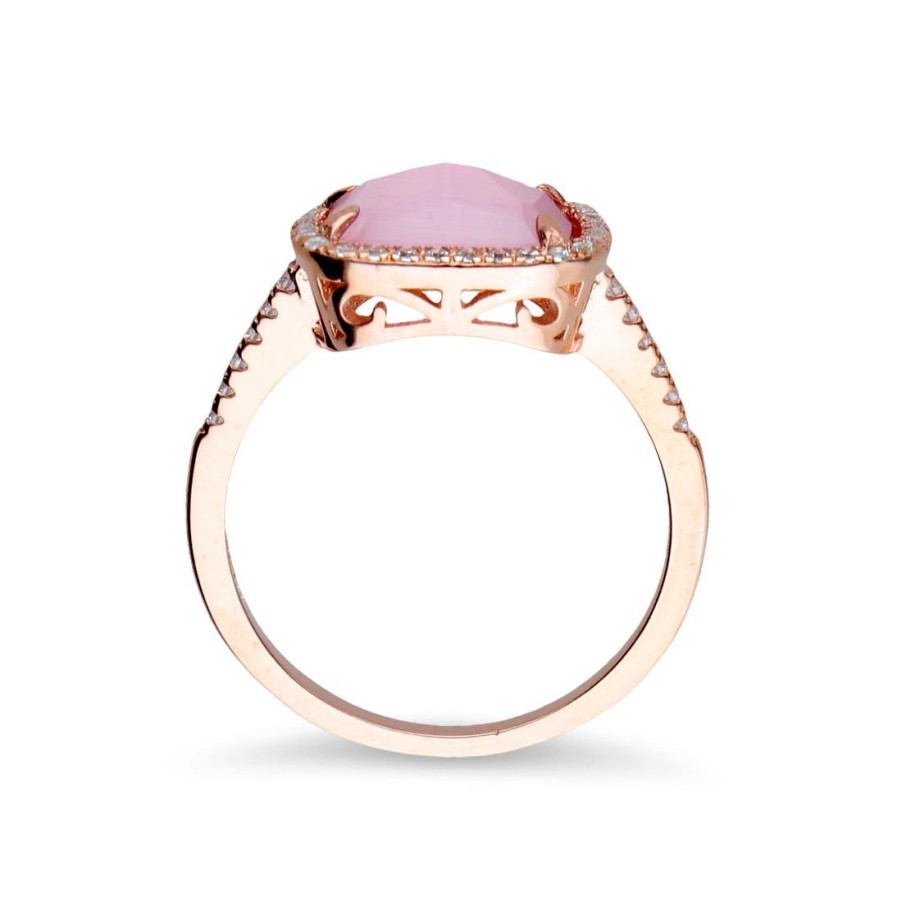 Gioielli ORO&CO 925 | Anello Zircone Rosa E Zirconi Bianchi