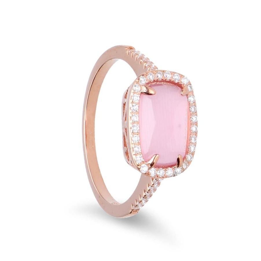 Gioielli ORO&CO 925 | Anello Zircone Rosa E Zirconi Bianchi