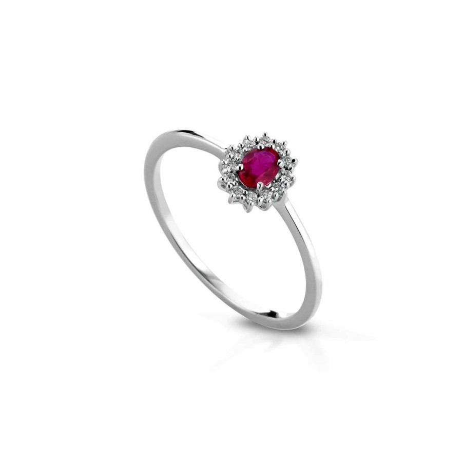 Gioielli ORO&CO 925 | Anello Contronato In Argento Con Pietra Fucsia E Zirconi