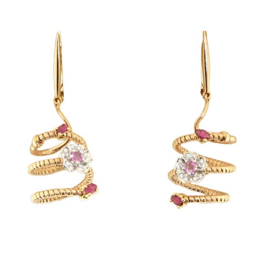 Gioielli GOLD ART | Orecchino In Oro Rosa E Oro Bianco Con Zaffiro Rosa, Rubini E Diamanti