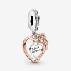 Gioielli PANDORA | Charm Pendene Cuore E Rosa In Argnto Placcato Oro Rosa 14Kt