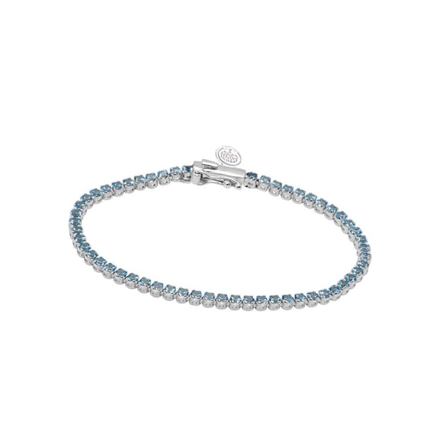 Gioielli ALFIERI & ST. JOHN | Bracciale Tennis In Oro Bianco E Topazio Azzurro Con Diamanti