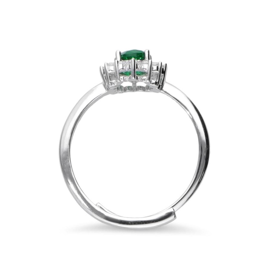 Gioielli ORO&CO 925 | Anello Modello Princess In Argento Con Pietra Verde E Zirconi