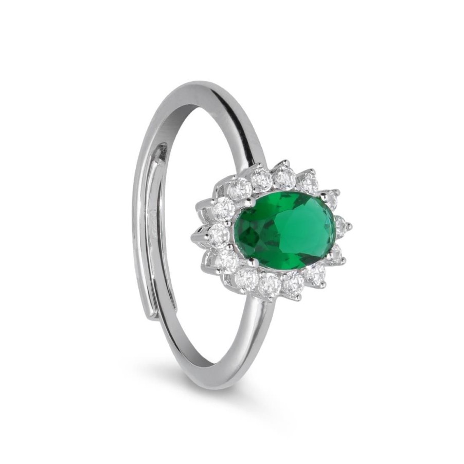 Gioielli ORO&CO 925 | Anello Modello Princess In Argento Con Pietra Verde E Zirconi