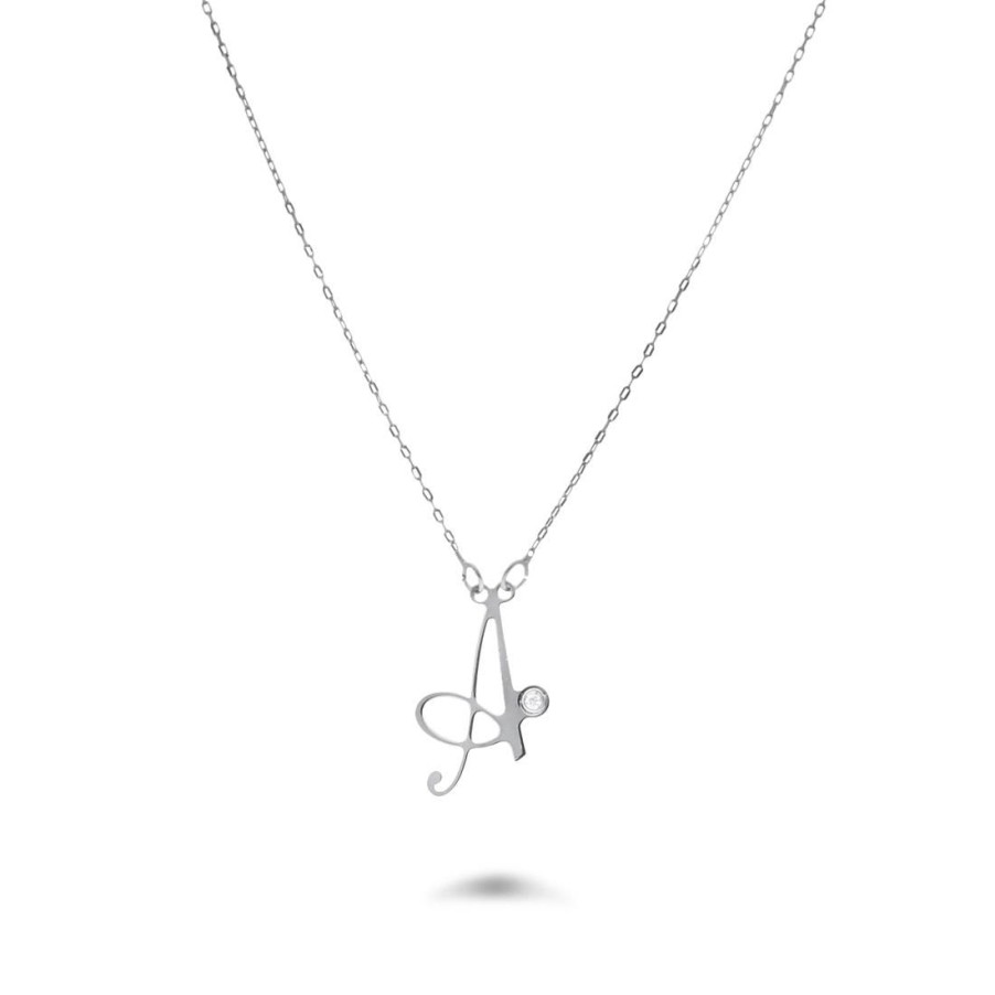 Gioielli ORO&CO | Collana In Oro Bianco 18Kt Con Lettera E Diamante Ct. 0,02