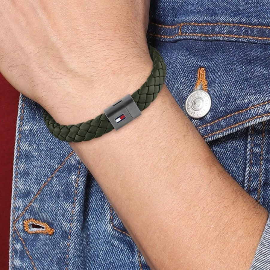 Gioielli TOMMY HILFIGER | Bracciale Uomo In Pelle Verde