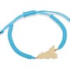 Gioielli MY SICILY | Bracciale In Nylon Color Azzurro Con Simbolo Della Sicilia In Argento Dorato