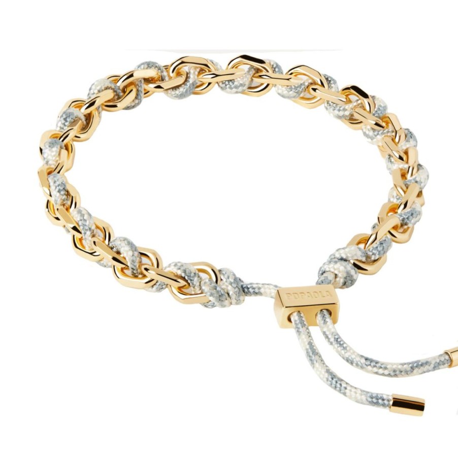 Gioielli PDPAOLA | Bracciale Sky In Argento Con Finitura In Oro Giallo 18Kt E Corda