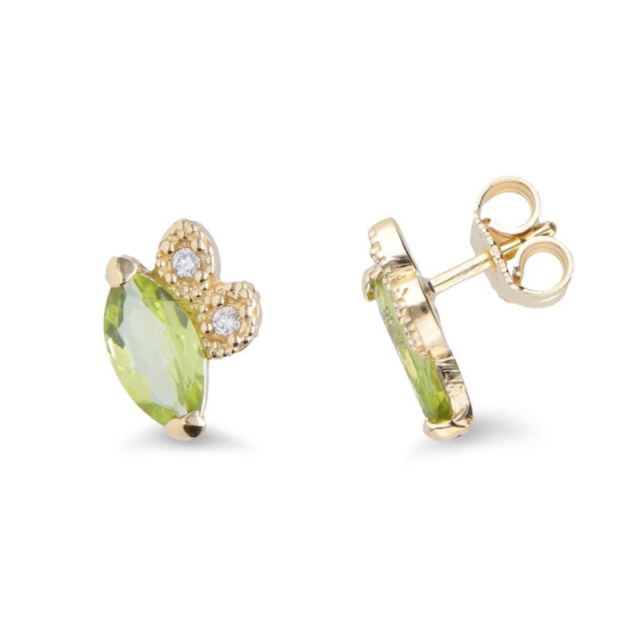 Gioielli ALFIERI & ST. JOHN | Orecchini A Lobo In Oro Giallo Con Peridoto E Pave' Diamanti