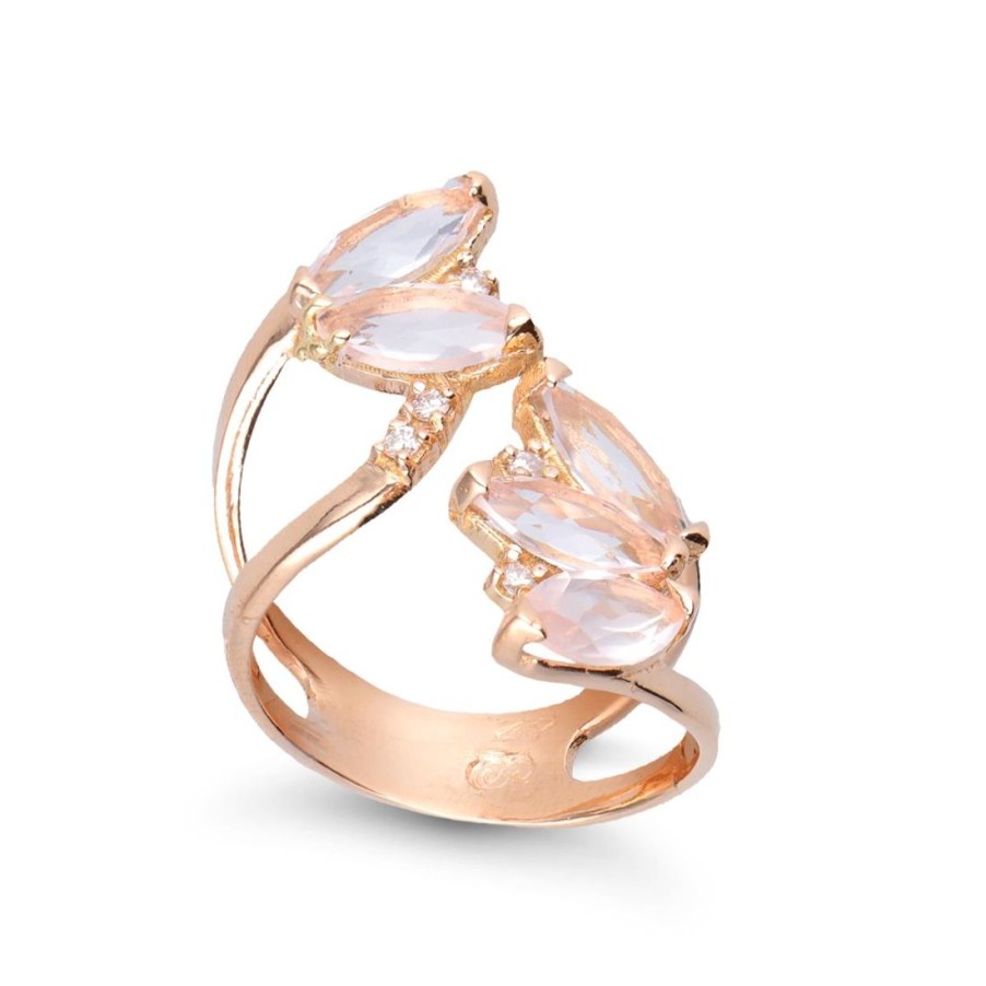 Gioielli STANOPPI | Anello Contrarie In Oro Rosa Con Quarzo Rosa E Diamanti