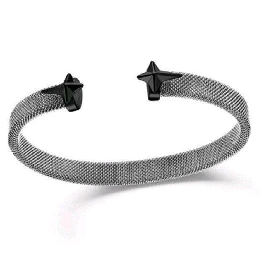 Gioielli KULTO | Bracciale A Mollain Acciaio Con Placchette Nere