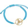 Gioielli MY SICILY | Bracciale In Nylon Color Azzurro Con Simbolo Della Trinacria Racchiusa Nel Cerchio In Argento Dorato