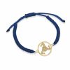 Gioielli MY SICILY | Bracciale In Nylon Color Blu Con Simbolo Della Trinacria Racchiusa Nel Cerchio In Argento Dorato