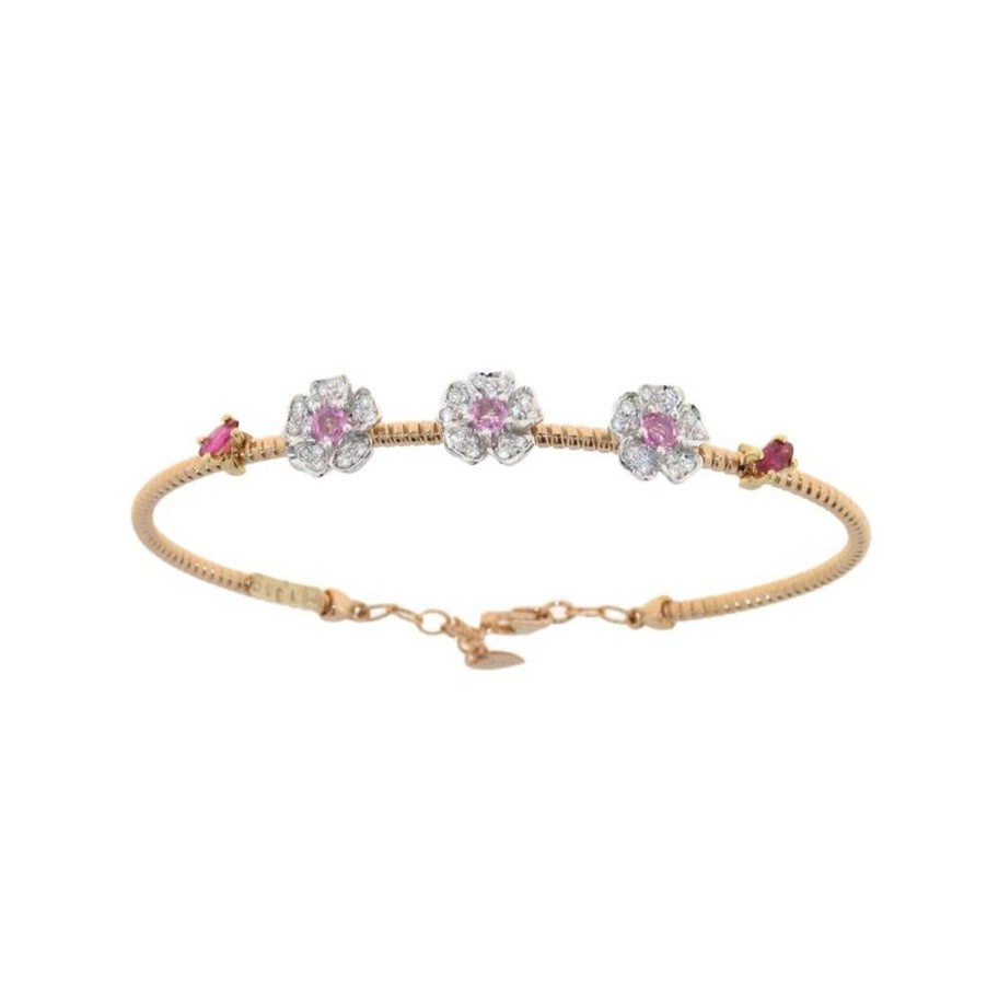 Gioielli GOLD ART | Bracciale In Oro Rosa E Oro Bianco Con Zaffiro Rosa, Rubini E Diamanti