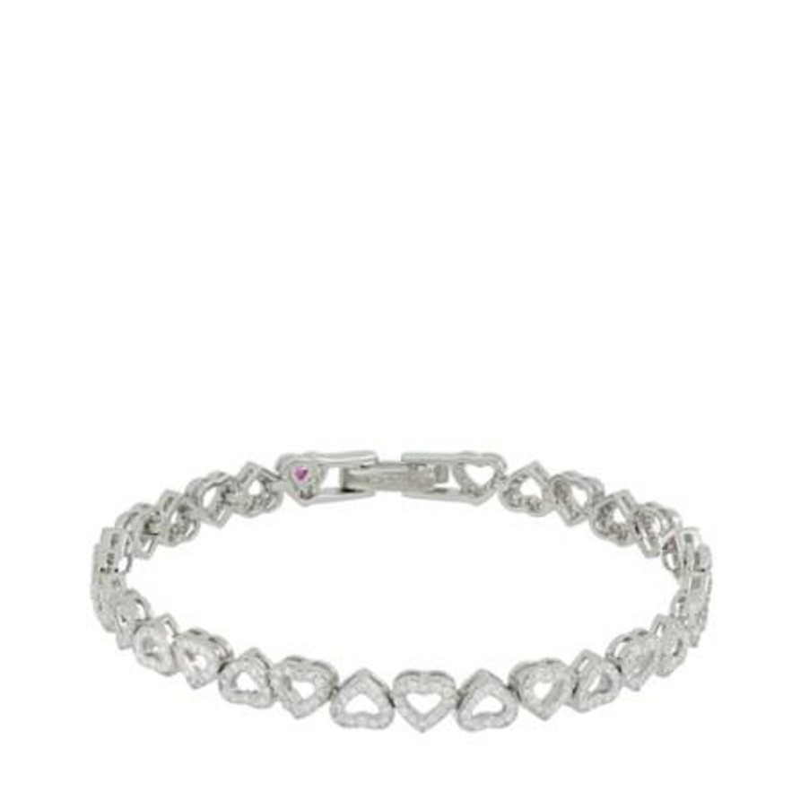 Gioielli CUORI MILANO | Bracciale Frozen Queen In Argento Rodiato Con Cuori Decorati Da Zirconi E Rubino