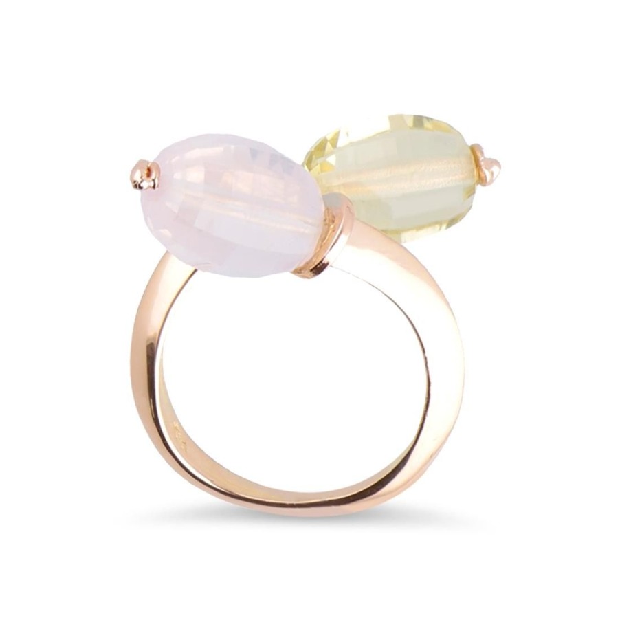 Gioielli STANOPPI | Anello In Oro Con Quarzo Rosa E Quarzo Lemon