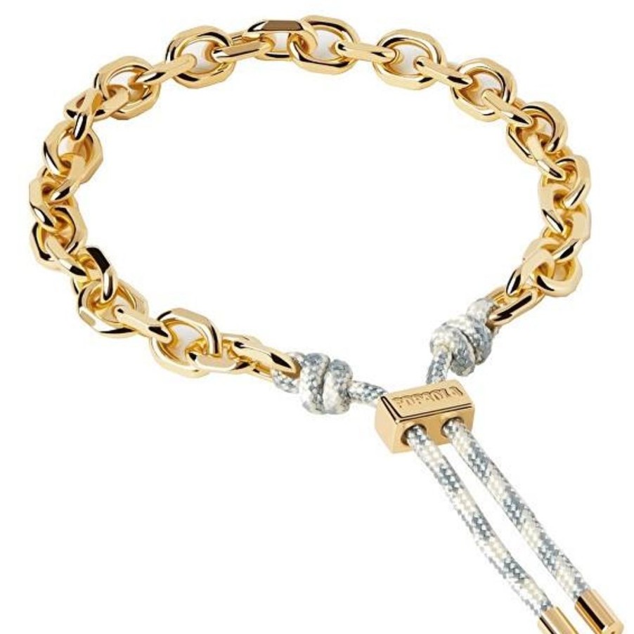 Gioielli PDPAOLA | Bracciale Rope In Argento Placcato Oro 18Kt Con Corda Grigia Nella Chiusura