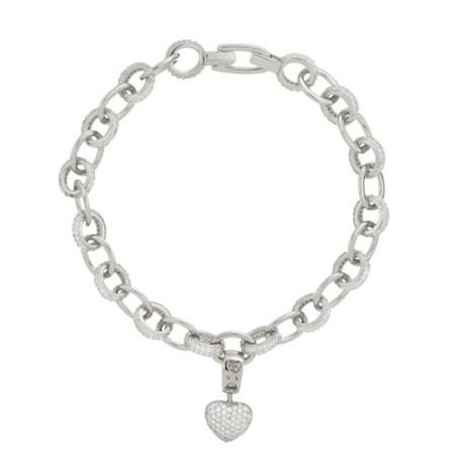 Gioielli CUORI MILANO | Bracciale Anastasia In Argento Rodiato Con Cuore Pendente Decorato Con Zirconi