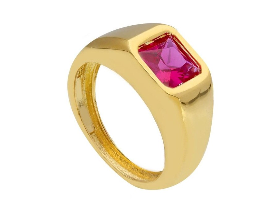 Gioielli ORO&CO | Anello Chevalier In Oro Con Pietra Fucsia