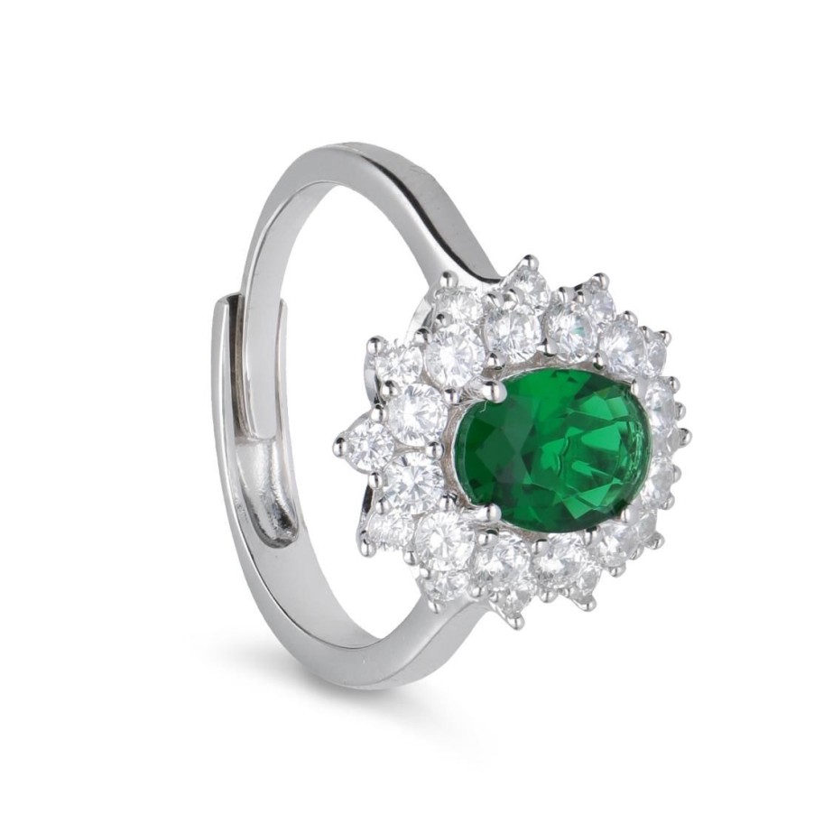 Gioielli ORO&CO 925 | Anello Contornato In Argento Con Pietra Verde E Zirconi