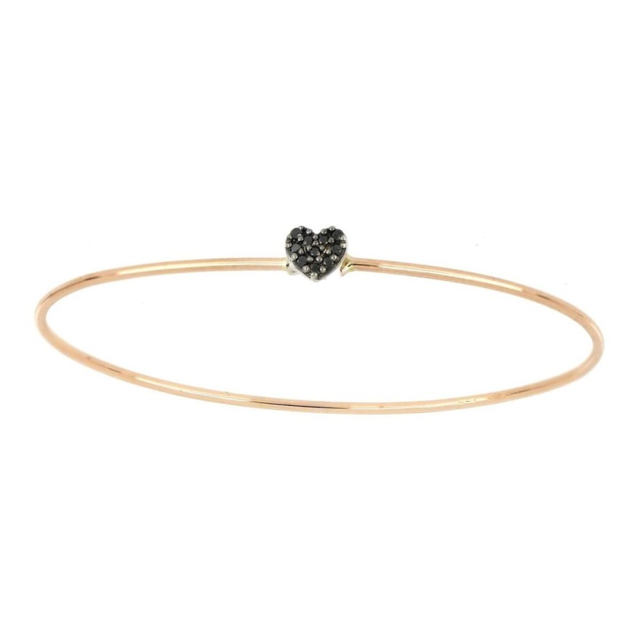 Gioielli GOLD ART | Bracciale Rigido Con Cuore In Diamanti Neri