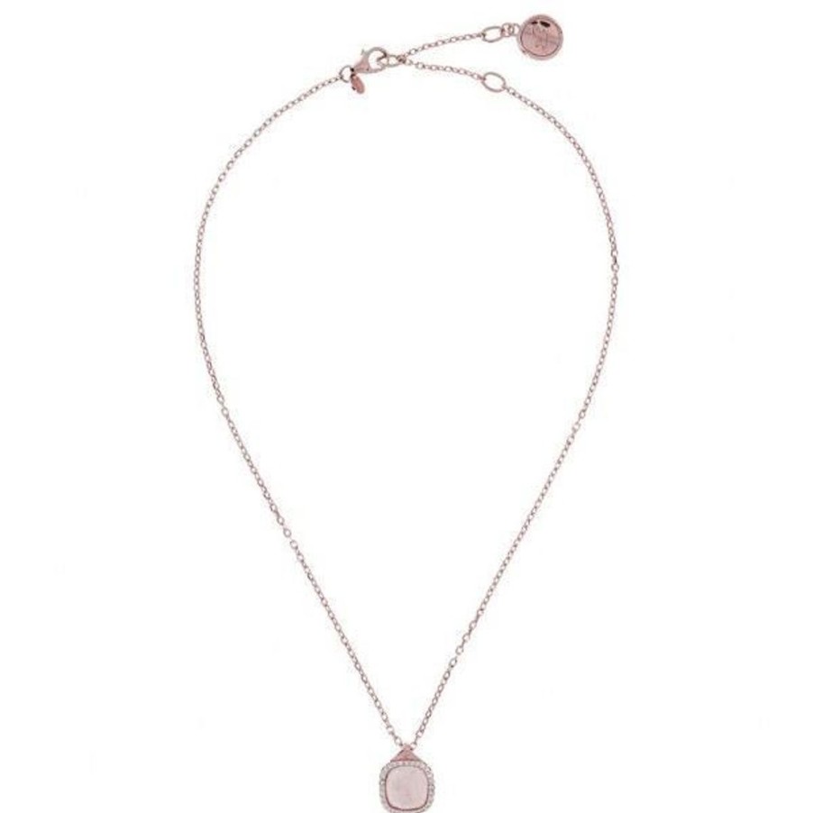 Gioielli BRONZALLURE | Collana Con Pendente In Calcedonio Rosa E Zirconi