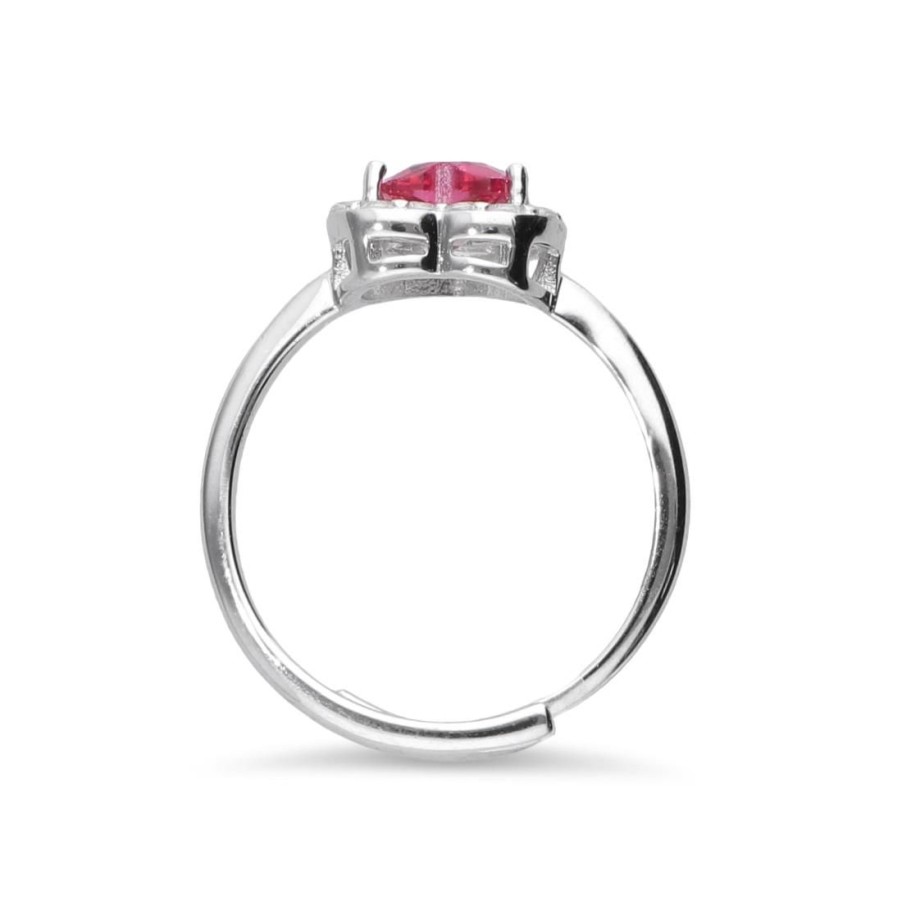 Gioielli ORO&CO 925 | Anello In Argento Con Pietra Fucsia A Cuore E Zirconi