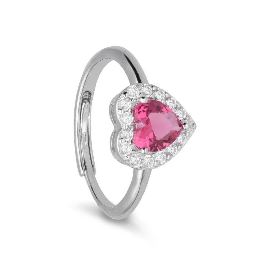 Gioielli ORO&CO 925 | Anello In Argento Con Pietra Fucsia A Cuore E Zirconi