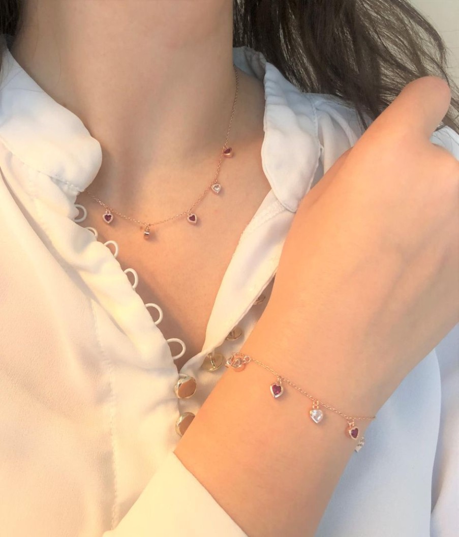 Gioielli CUORI MILANO | Bracciale In Argento Rosato Con Cuori