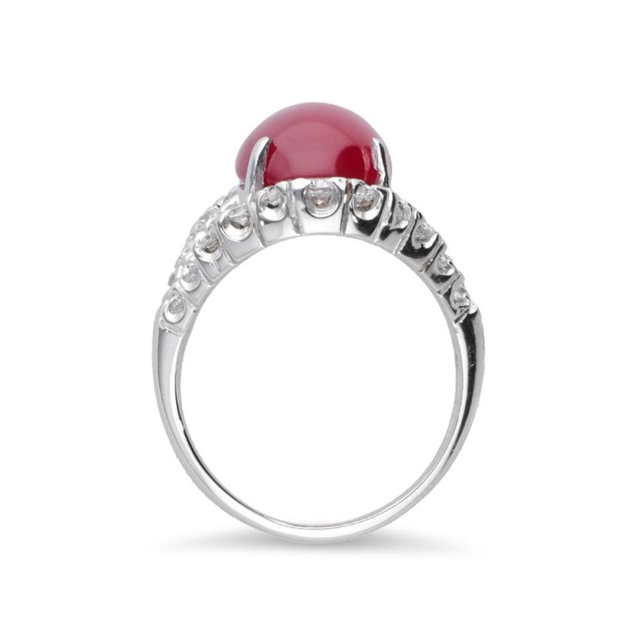 Gioielli STANOPPI | Anello In Oro Bianco Con Pietra Corindone Rosso E Zirconi