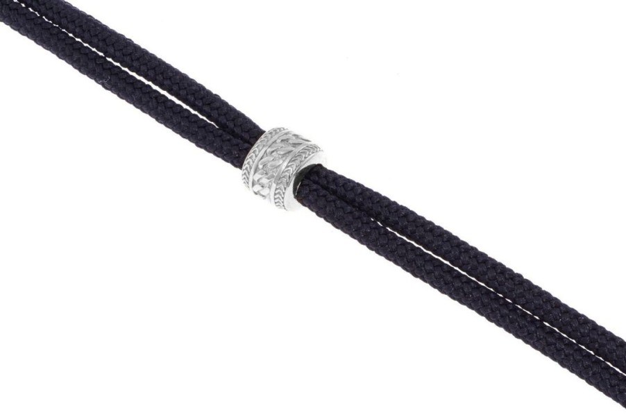 Gioielli DUEAERRE 1938 | Bracciale Tessuto Nero Rock Charm In Argento