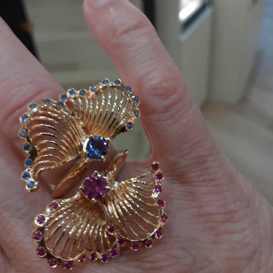 Gioielli STANOPPI | Anello In Oro Rosa Con Pietre Tormaline Rosa E Tanzanite