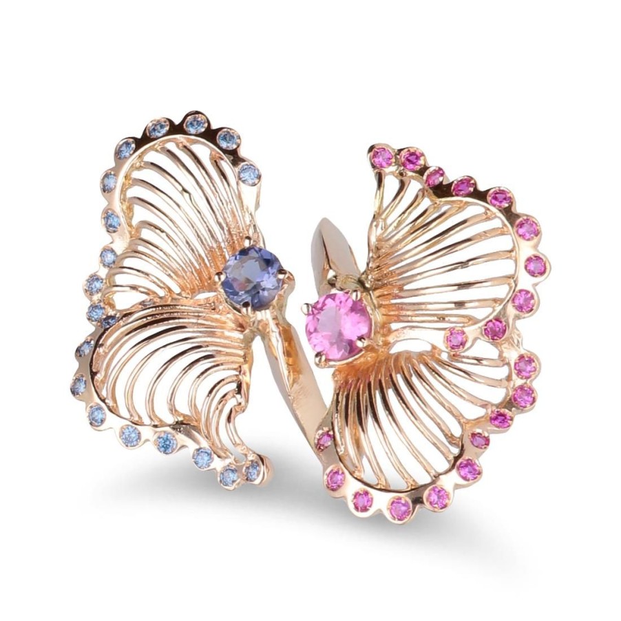 Gioielli STANOPPI | Anello In Oro Rosa Con Pietre Tormaline Rosa E Tanzanite