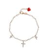 Gioielli CUORI MILANO | Bracciale In Argento Rosato Con Perle E Charms A Croce