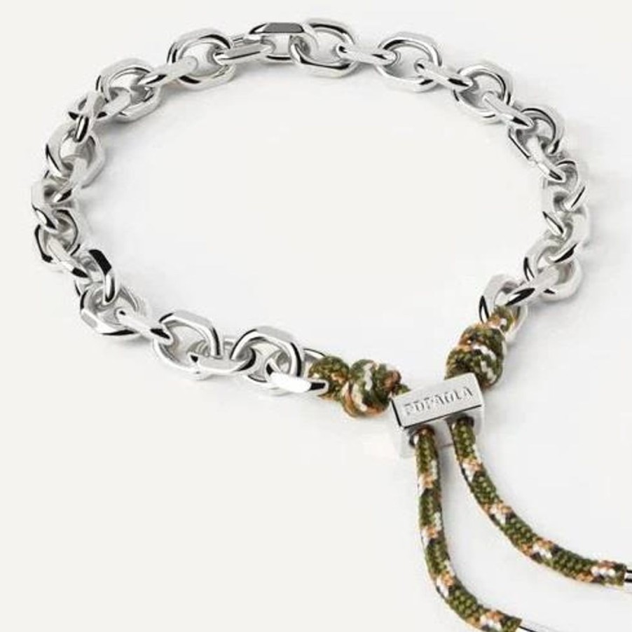 Gioielli PDPAOLA | Bracciale Rope In Argento Con Corda Verde Nella Chiusura