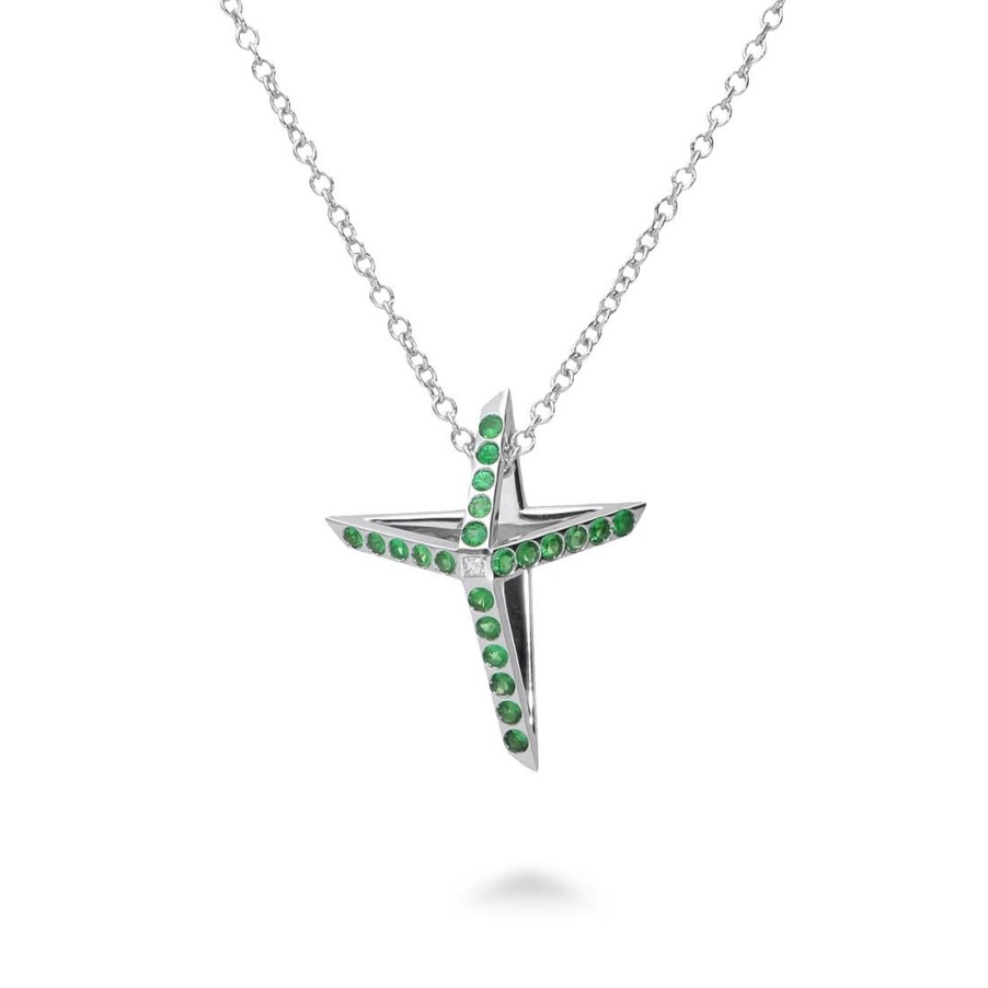 Gioielli ALFIERI & ST. JOHN | Collana Con Croce Tsavorite Verde Ct. 1,15