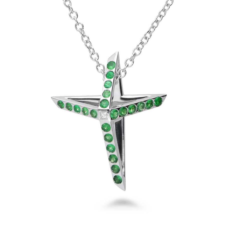 Gioielli ALFIERI & ST. JOHN | Collana Con Croce Tsavorite Verde Ct. 1,15