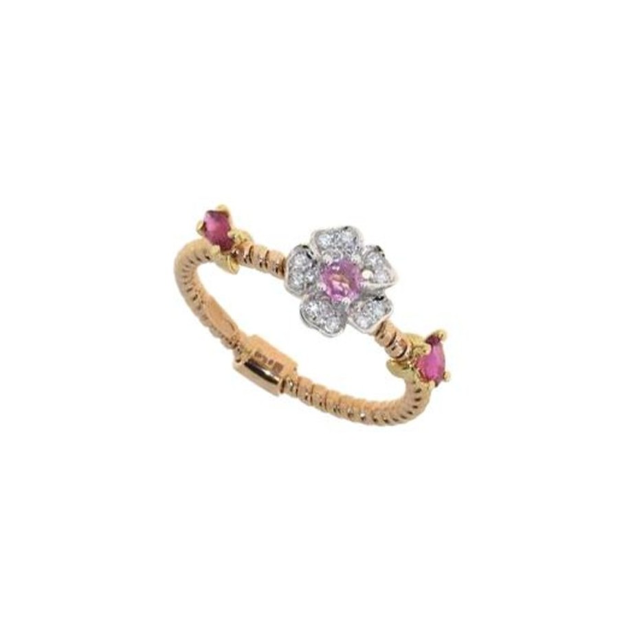 Gioielli GOLD ART | Anello In Oro Rosa E Oro Bianco Con Zaffiro Rosa, Rubini E Diamanti