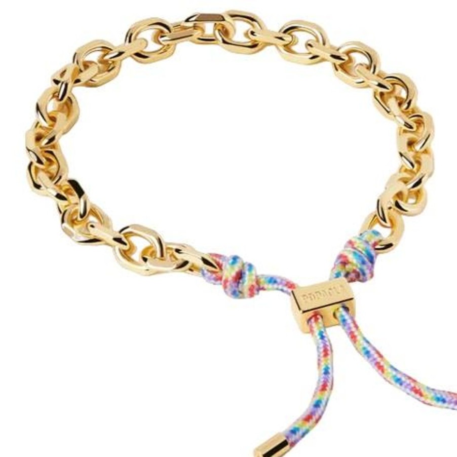 Gioielli PDPAOLA | Bracciale Rope In Argento Placcato Oro 18Kt Con Corda Multicolor Nella Chiusura