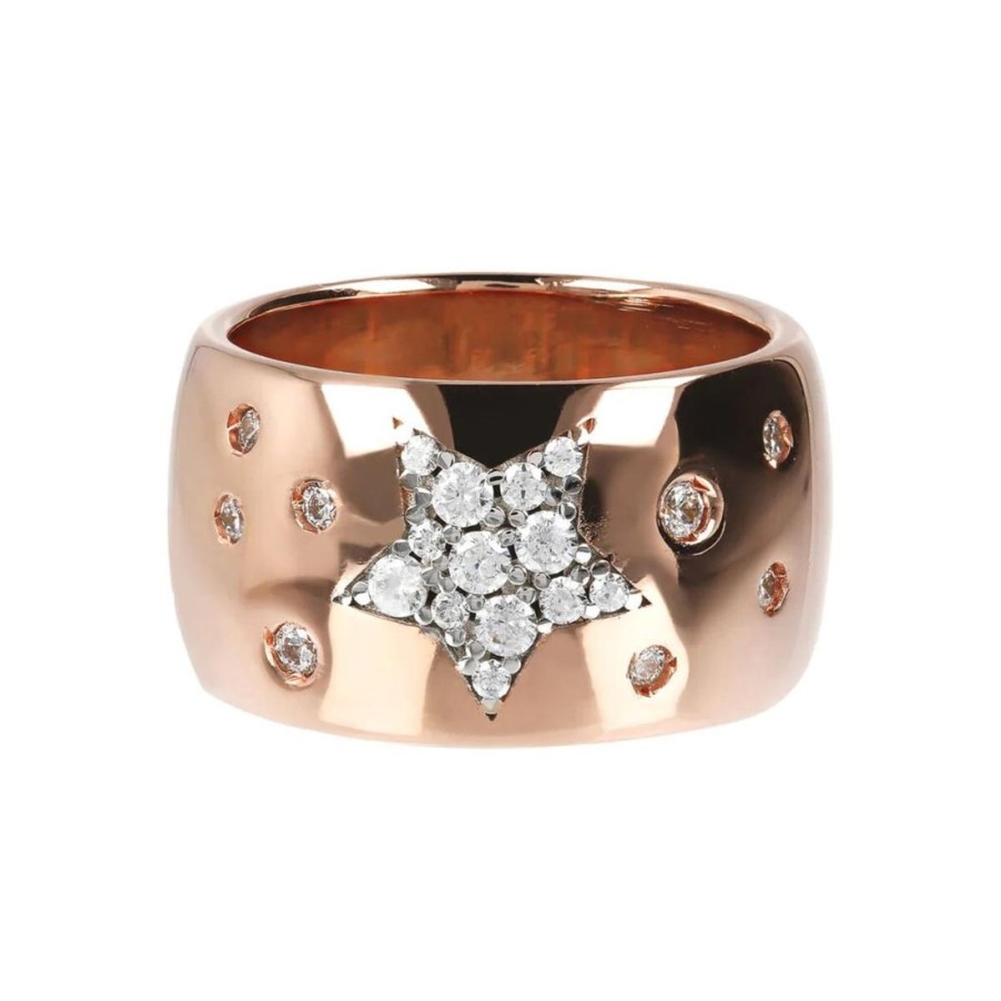 Gioielli BRONZALLURE | Anello A Fascia Con Stella Pave In Cubic Zirconia