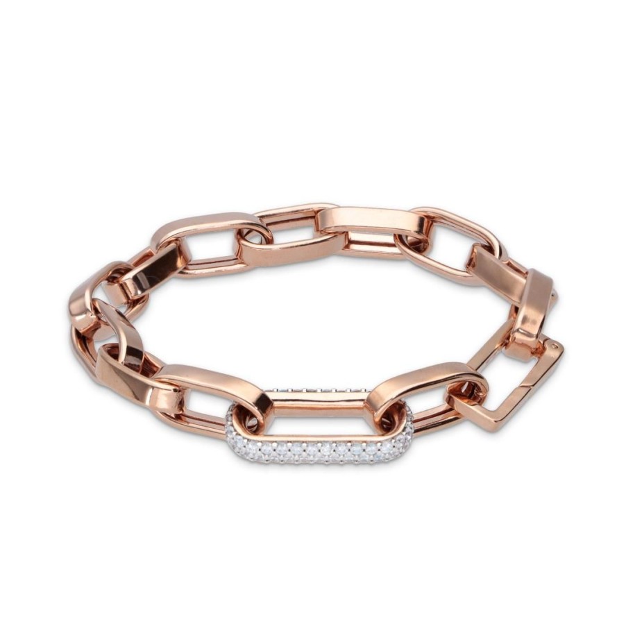 Gioielli BRONZALLURE | Bracciale Catena Paperclip Spessa Con Elemento Pave